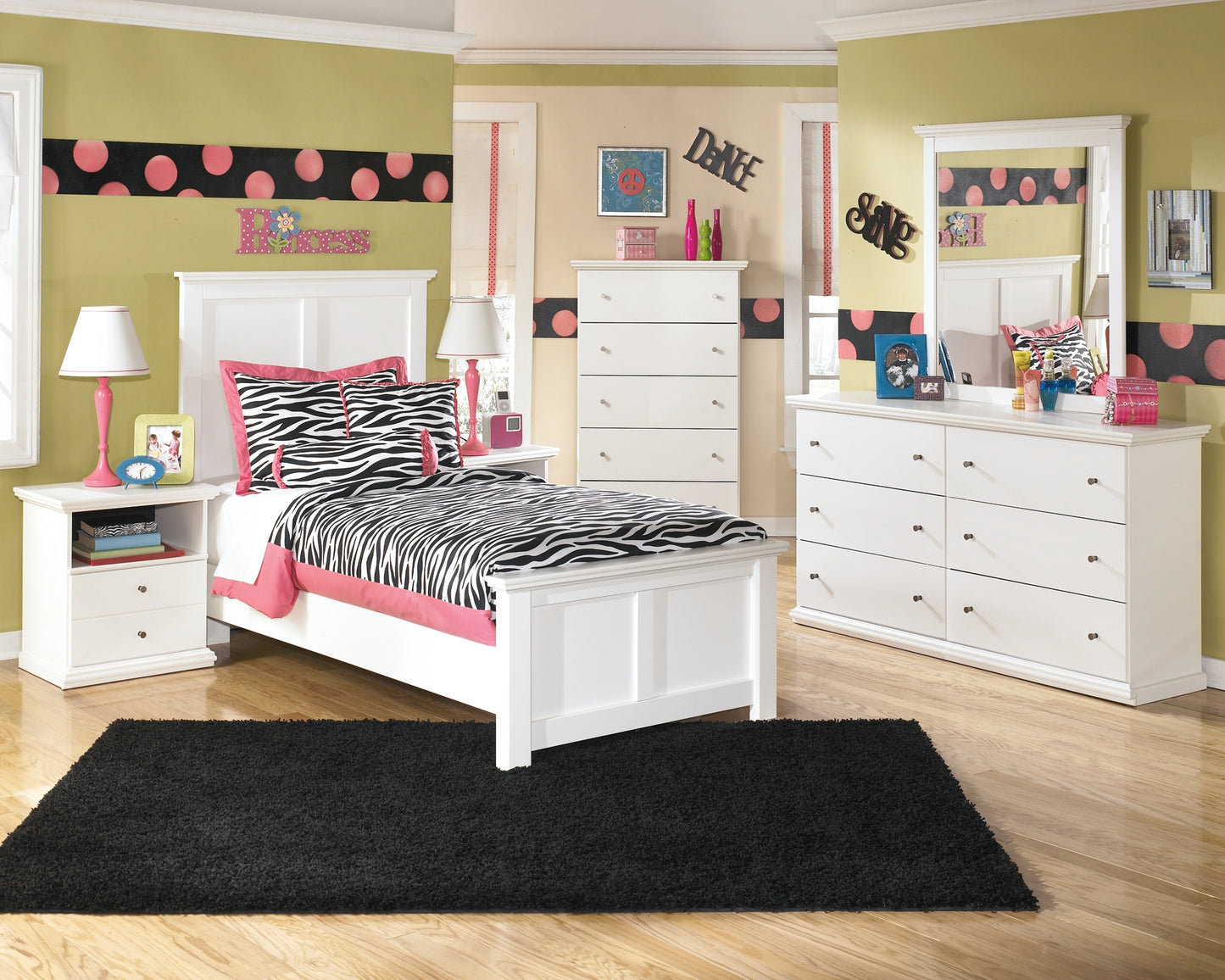 Bostwick Shoals Twin Panel Bed with Mirrored Dresser, Chest and Nightstand