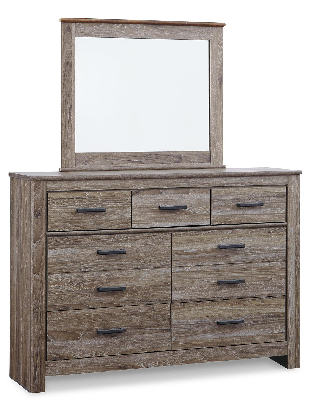 Zelen King Panel Bed with Mirrored Dresser