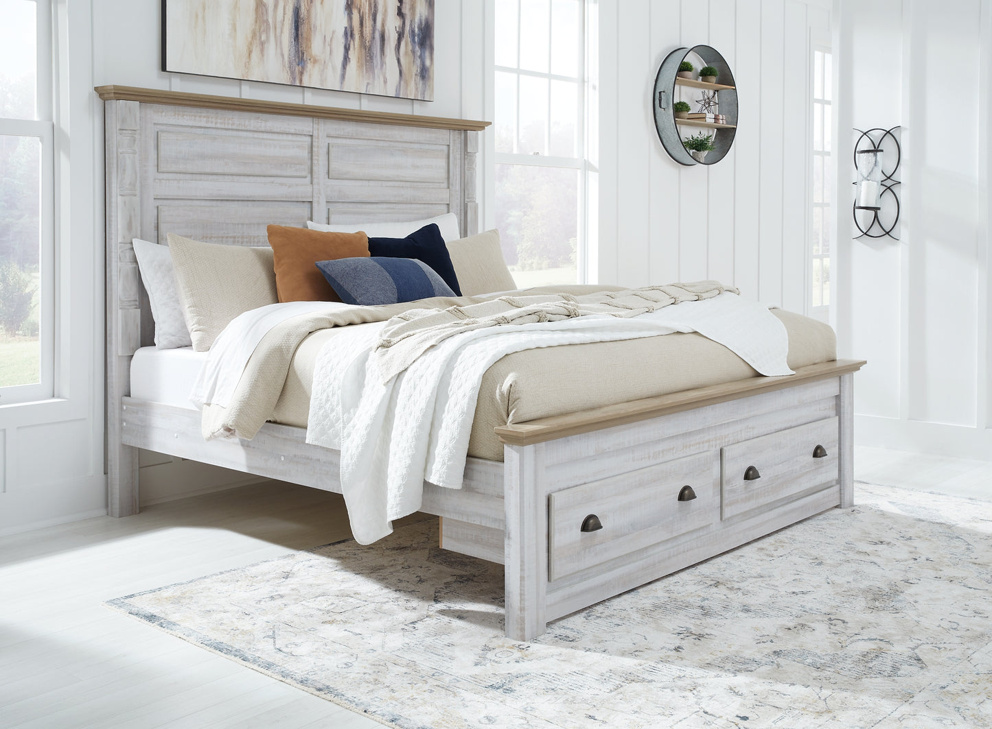 Haven Bay King Panel Storage Bed with Mirrored Dresser