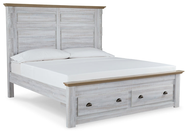 Haven Bay King Panel Storage Bed with Mirrored Dresser and 2 Nightstands